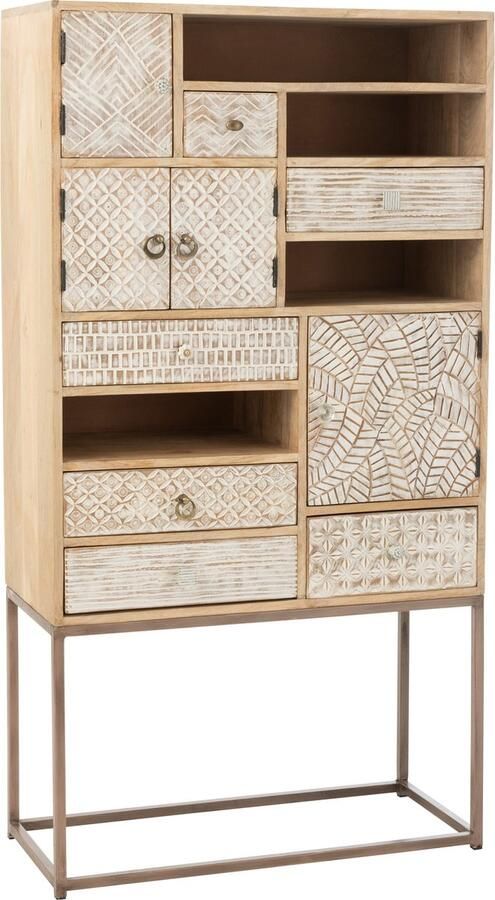 J-Line Kast 10 Lades Patronen Hout Beige 84.5x38x157cm