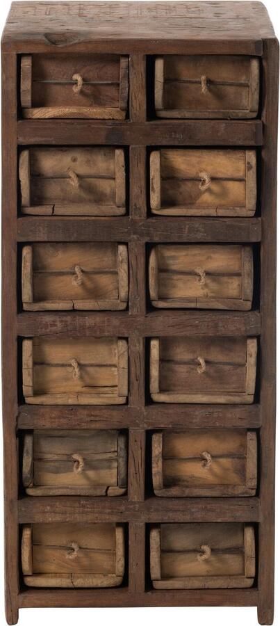 J-Line Kast 12 Laden Brut Gerecycleerd Hout Bruin 37.5x34x82.5cm