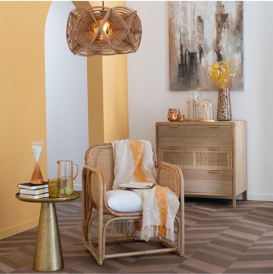 CaliCosy Commode 3 Tiroirs en Bois Massif et Rotin L90 cm