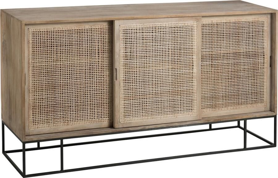 J-Line Kast 3 Schuifdeuren Geweven Riet Mangohout Naturel 160.5x45x85.5cm