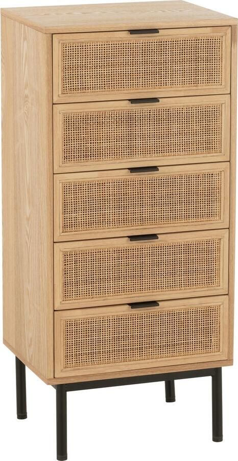 J-Line kast 5 Lades hout|metaal naturel|zwart