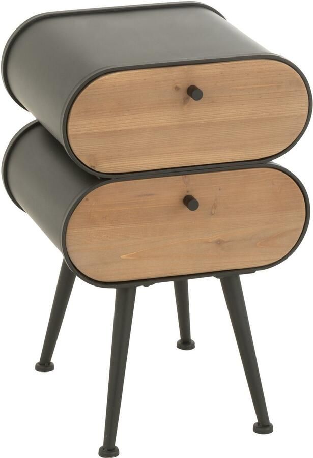 J-Line Kast Wood And Metal Cabinet Dennenhout Zwart Lichtbeige