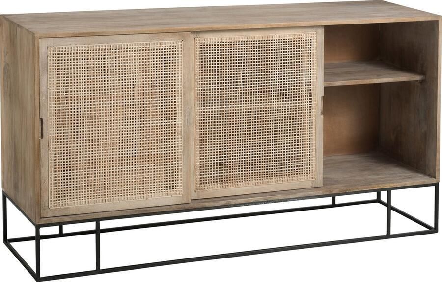 J-Line Geweven Riet kast 3 schuifdeuren hout & metaal naturel woonaccessoires - Foto 2