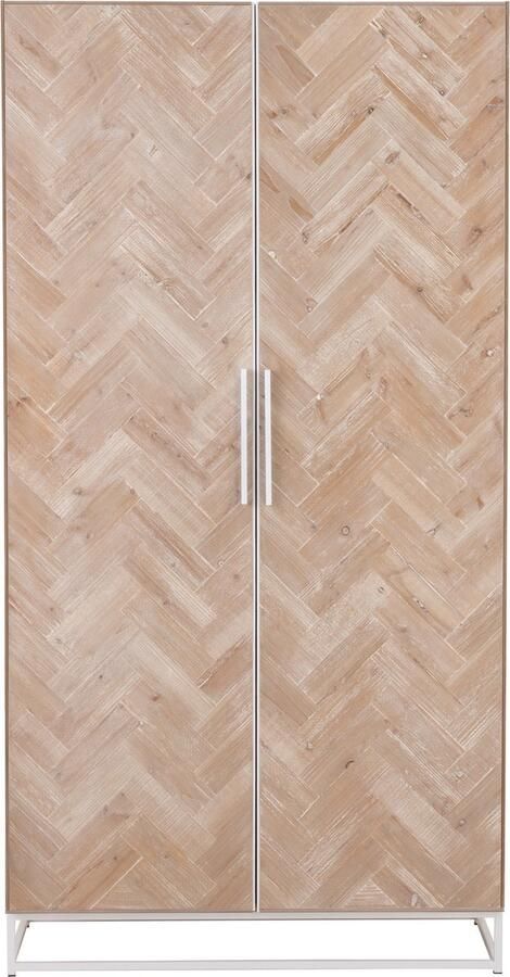 J-Line Kast Hoog 2 Deuren Zigzag Hout metaal Naturel wit 95x42x186cm