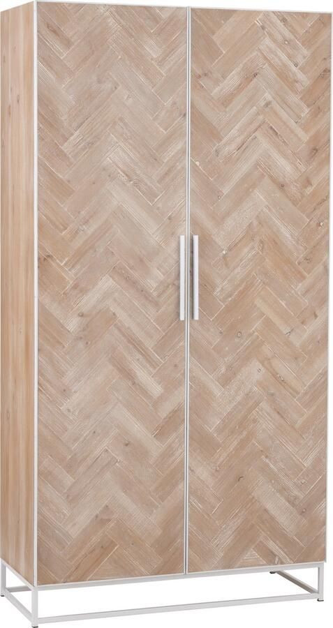 J-Line Kast Hoog 2 Deuren Zigzag Hout Metaal Naturel Wit