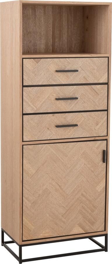 J-Line Kast Hoog 3 Lades Zigzag Hout metaal Naturel zwart 62x38x158cm