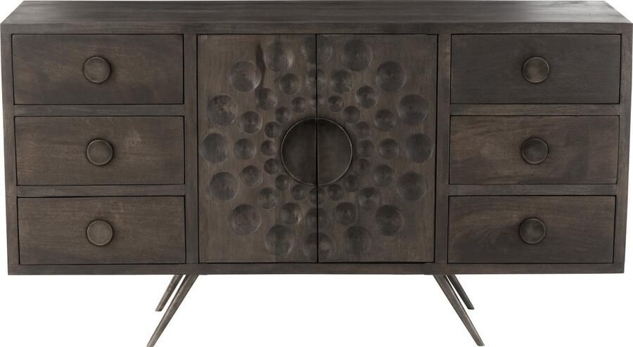 J-Line Kast Laag Etnisch 2Deuren+6Laden Mango Hout Bruin