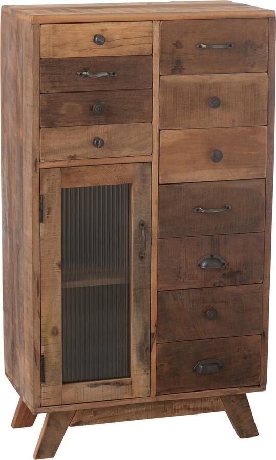 J-Line kast retro gerecycleerd hout glas naturel