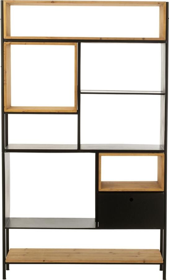 J-Line Schap Tina Hout Ijzer Zwart Naturel Large