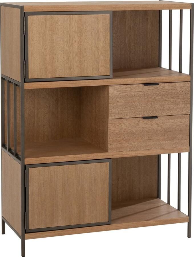 J-Line Kast Verschillende Compartimenten Hout metaal Naturel 90x40x120.5cm