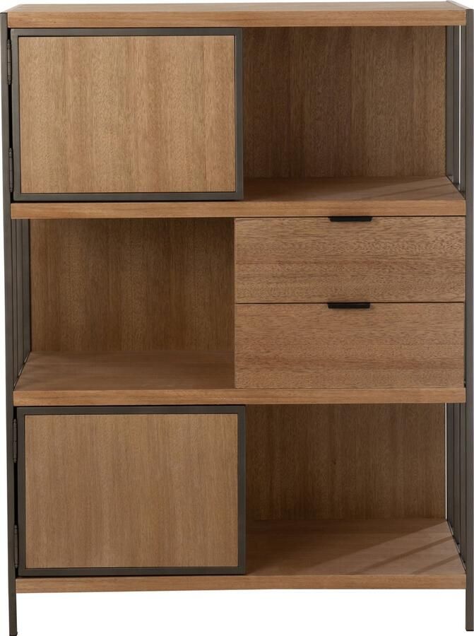 J-Line Verschillende Compartimenten kast hout & metaal naturel woonaccessoires