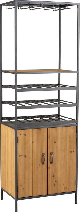 J-Line Kast Voor Wijnflessen+glazen Metaal hout Naturel 60x42.5x180cm