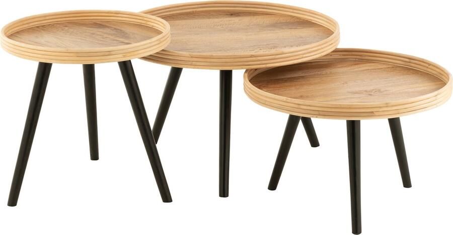 J-Line koffietafel Rond Mango hout naturel 3 stuks