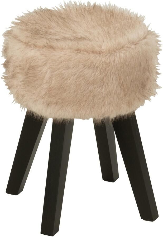 J-Line Kruk Fur With Wooden Legs Hout Taupe