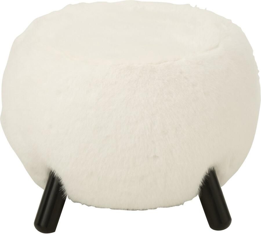 J-Line kruk Fur With Wooden hout wit