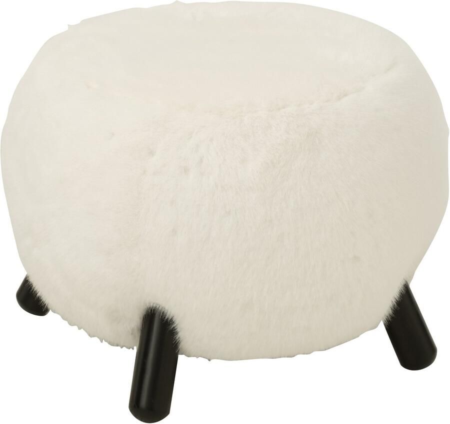 J-Line kruk Fur With Wooden hout wit - Foto 2