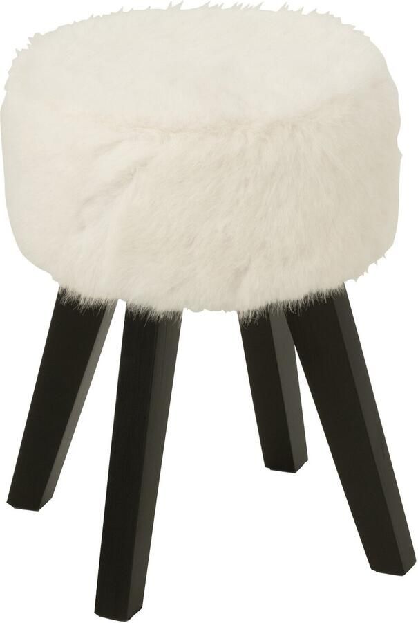 J-Line Kruk Fur With Wooden Legs Hout Wit