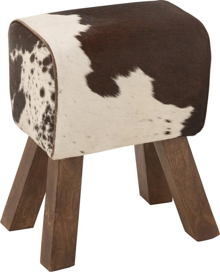 J-Line Kruk Koe Mango Hout bont Zwart wit 44x29x50cm