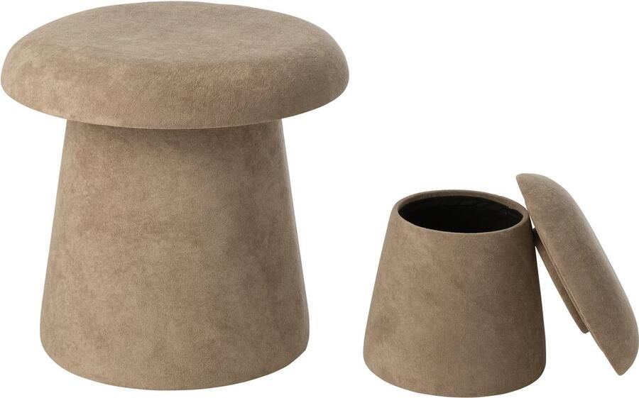 J-Line kruk Paddenstoel hout greige small set van 2