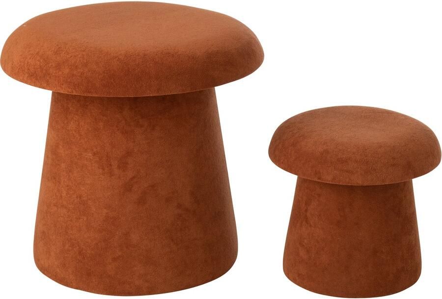 J-Line kruk Paddenstoel hout terracotta small set van 2