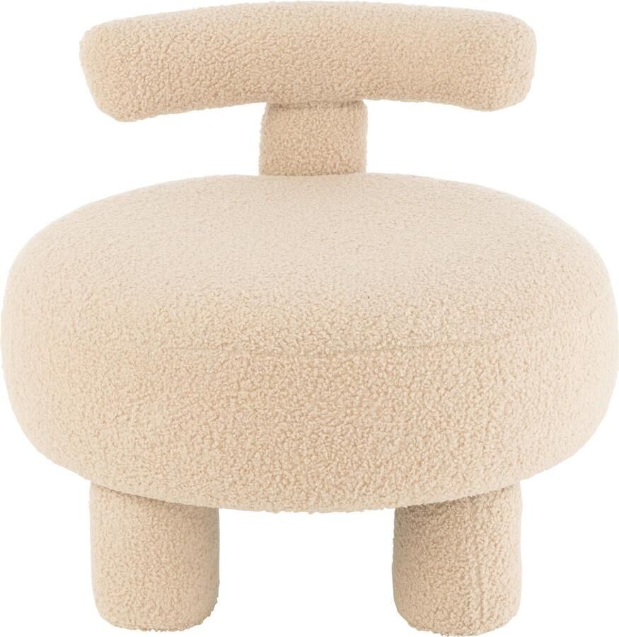J-Line kruk Rond met Rugleuning Bouclé textiel beige