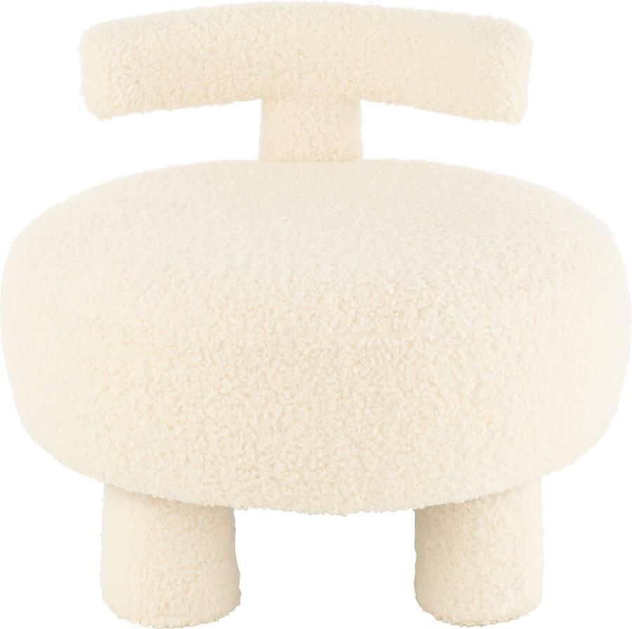 J-Line kruk Rond Met Rugleuning Bouclé velvet wit