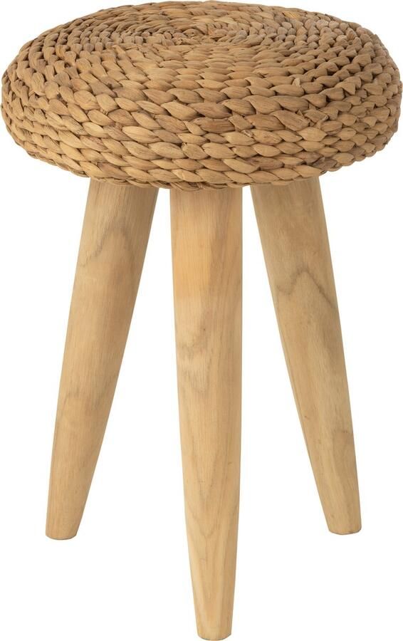 J-Line Kruk Rond Teakhout waterhyacint Natuur 30x30x40cm