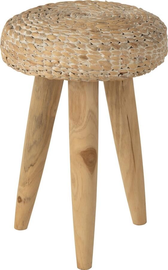 J-Line Kruk Rond Teakhout waterhyacint Wit 30x30x40cm