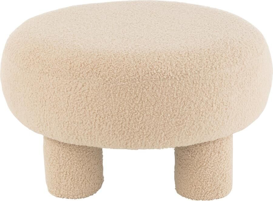 J-Line kruk Rond Teddy Voeten Bouclé textiel beige