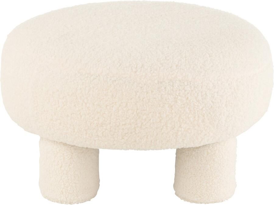 J-Line kruk Rond Teddy voeten Bouclé textiel wit
