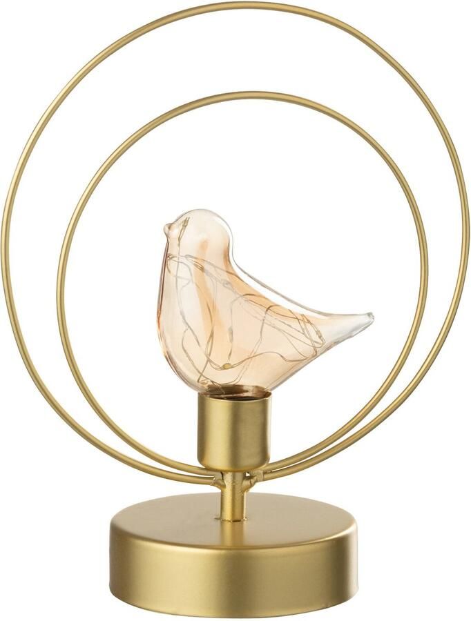 J-Line lamp Vogel Rond ijzer goud LED lichtjes
