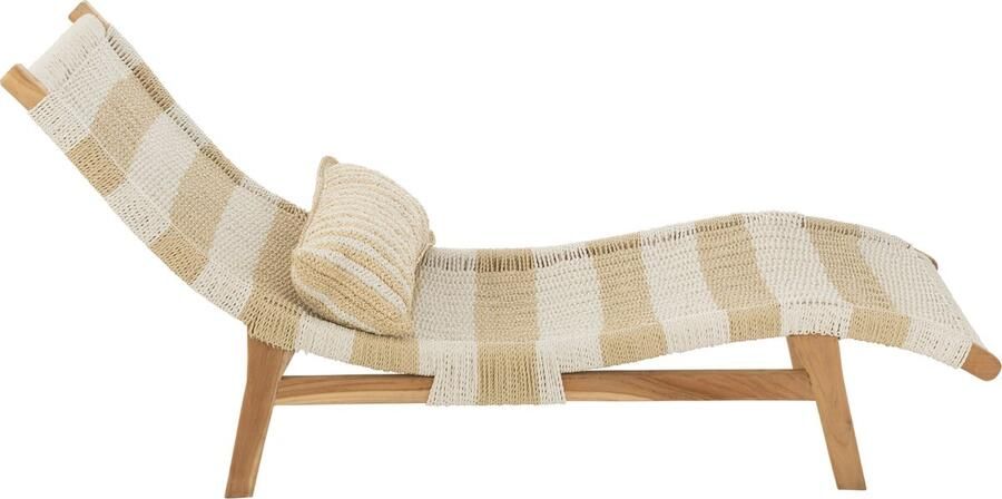 J-Line ligzetel + kussen Strepen Geweven kunststof hout wit naturel