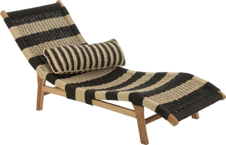 J-Line ligzetel + kussen Strepen Geweven kusntstof teak -zwart naturel