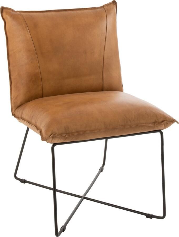 J-Line Lounge Stoel Avi Leder Ijzer Camel