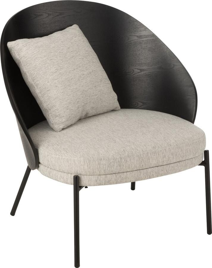 J-Line Loungestoel Lone Hout metaal Zwart grijs 77.4x71.8x81.8cm