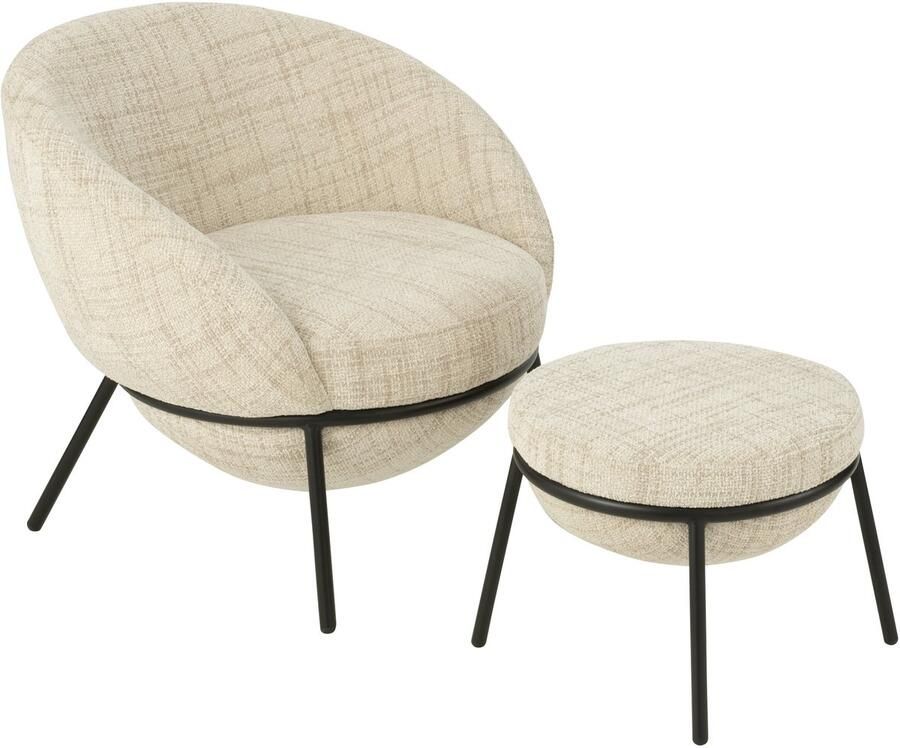 J-Line loungestoel + poef ijzer beige zwart