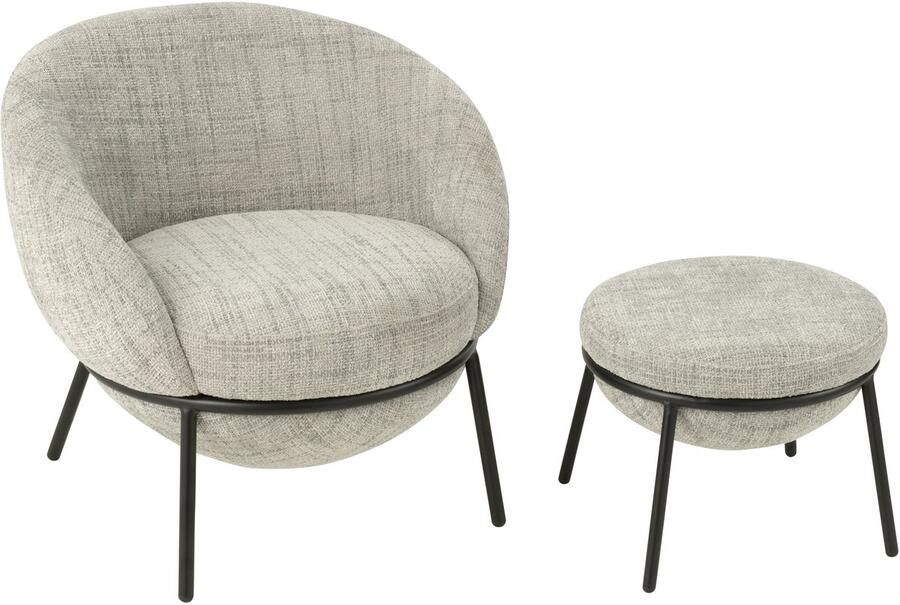 J-Line Loungestoel + Poef Ijzer Grijs Zwart