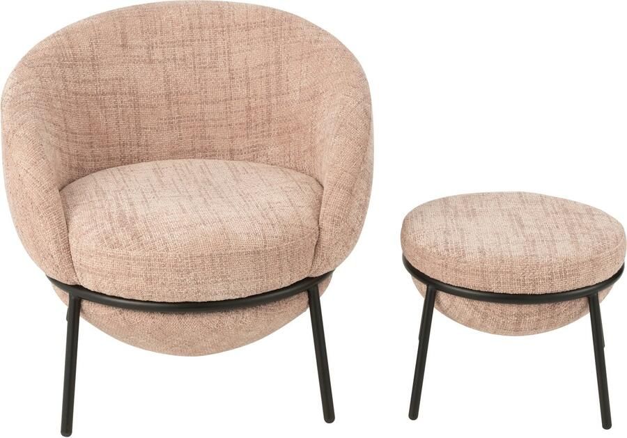 J-Line Loungestoel+Poef Ijzer Lichtroze Zwart