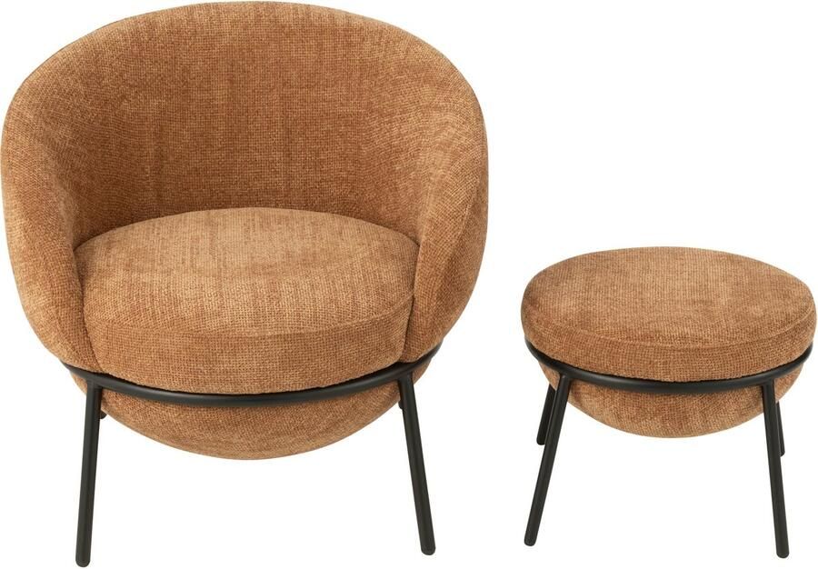 J-Line loungestoel + poef ijzer terracotta zwart