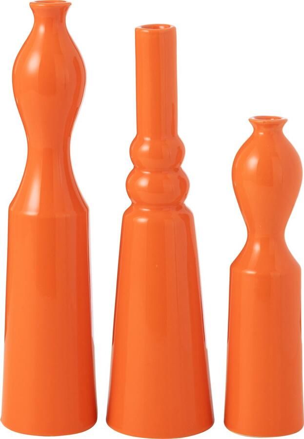 J-Line vaas Leia porselein oranje set van 3 32 cm hoog
