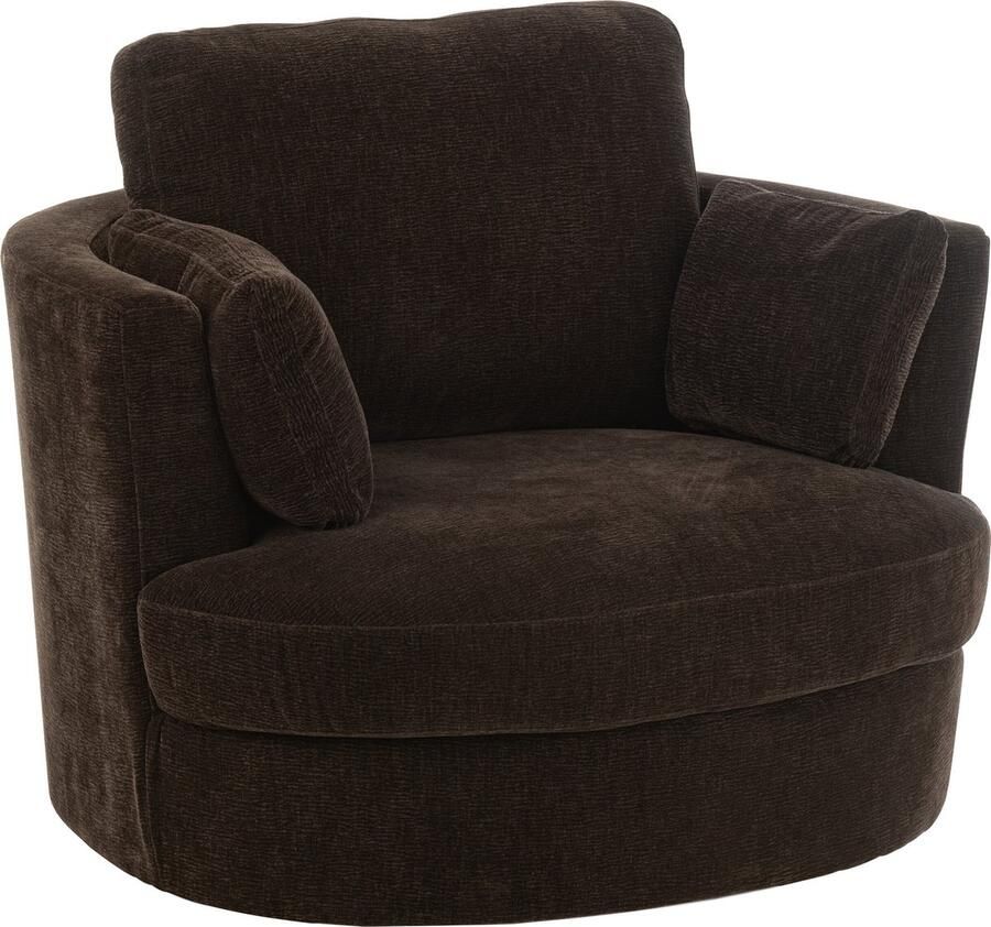 J-Line Loungestoel Swiv Populierenhout schuim Donker Bruin 109x100x89cm
