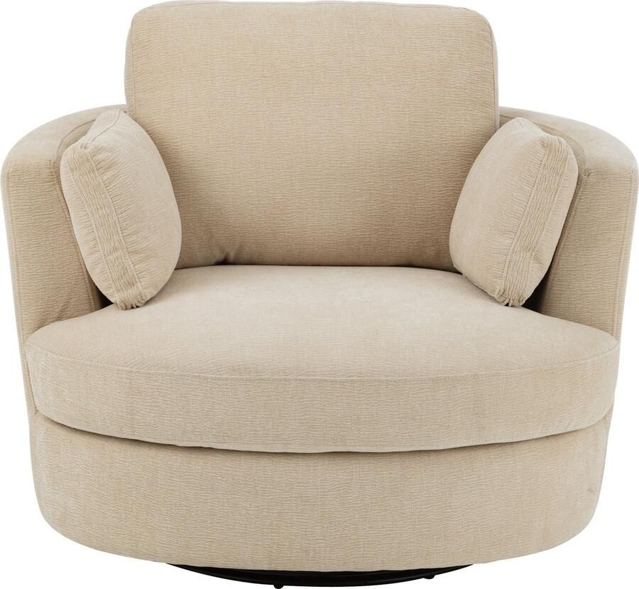 J-Line Loungestoel Swiv Populierenhout schuime Beige 109x100x89cm