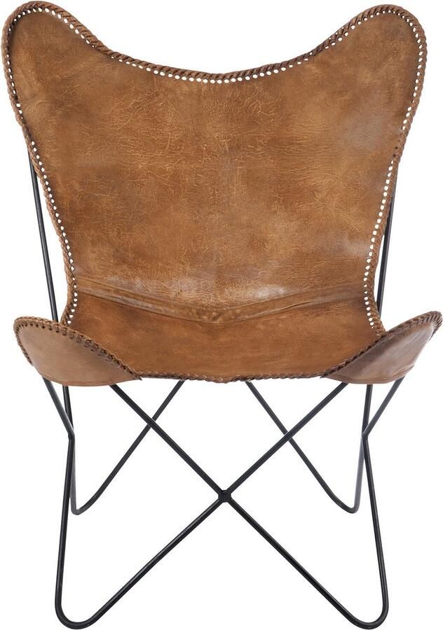 J-Line loungestoel voor binnen leer metaal cognac