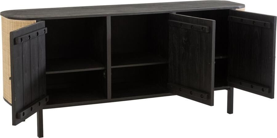 J-Line Molly Rotan kast 3 deuren hout zwart woonaccessoires