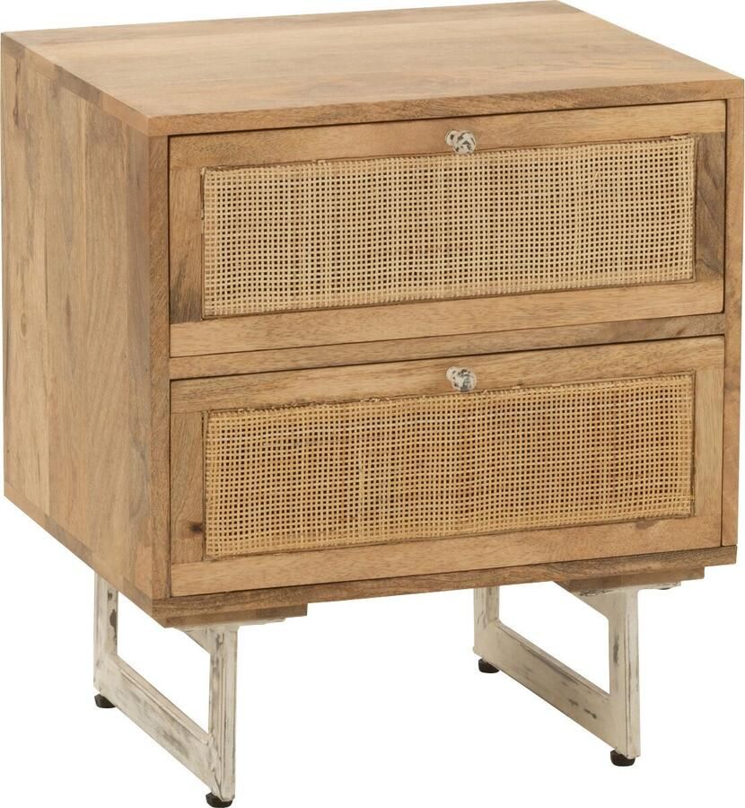 J-Line Nachtkast Rattan Mangohout Naturel 50x40x55cm