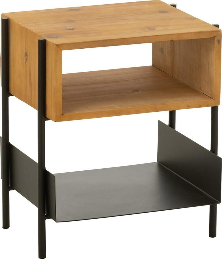 J-Line Nachtkast Tina Hout ijzer Zwart naturel 42x35x48cm