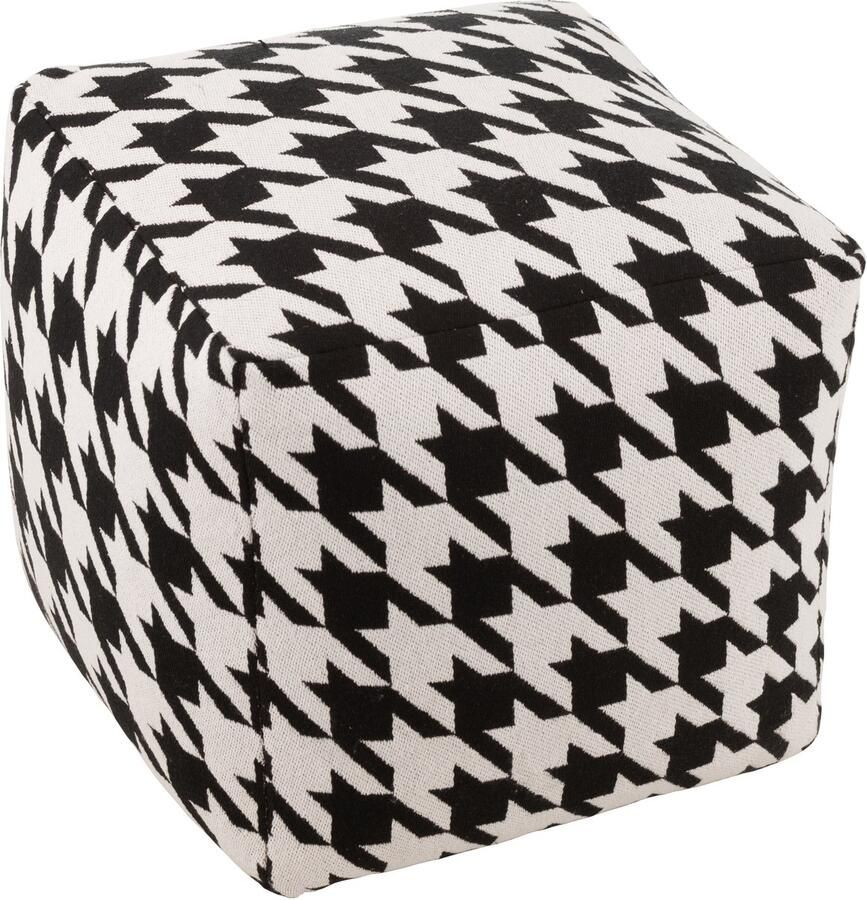 J-Line poef Brede Motief Pied-De-Poule katoen wit zwart
