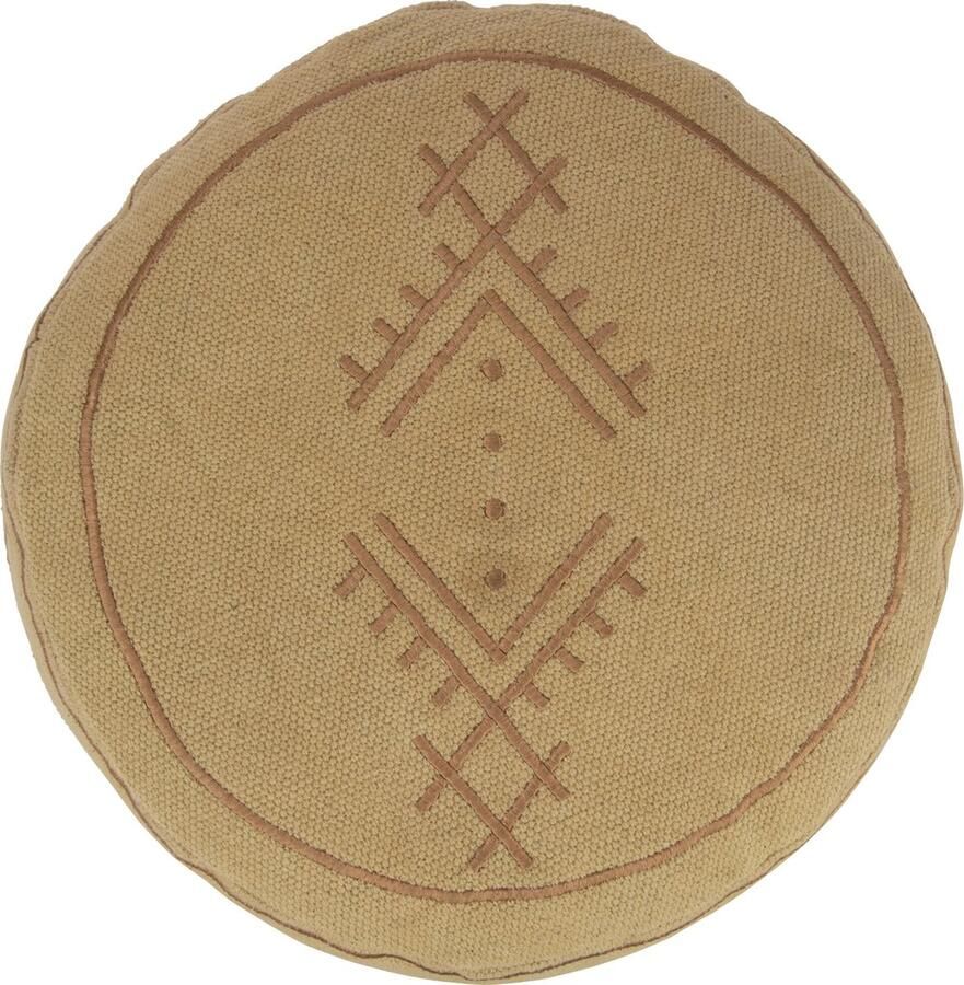 J-Line poef Cilinder Etnisch Patronen katoen beige