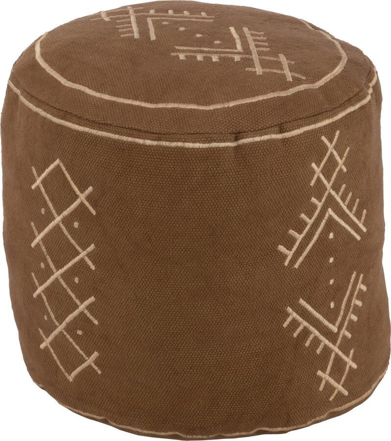 J-Line Poef Cilinder Etnisch Patronen Katoen Bruin 40x40x35cm