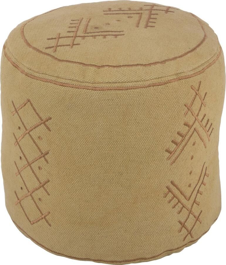 J-Line Poef Cilinder Etnisch Patronen Katoen Zand 40x40x35cm